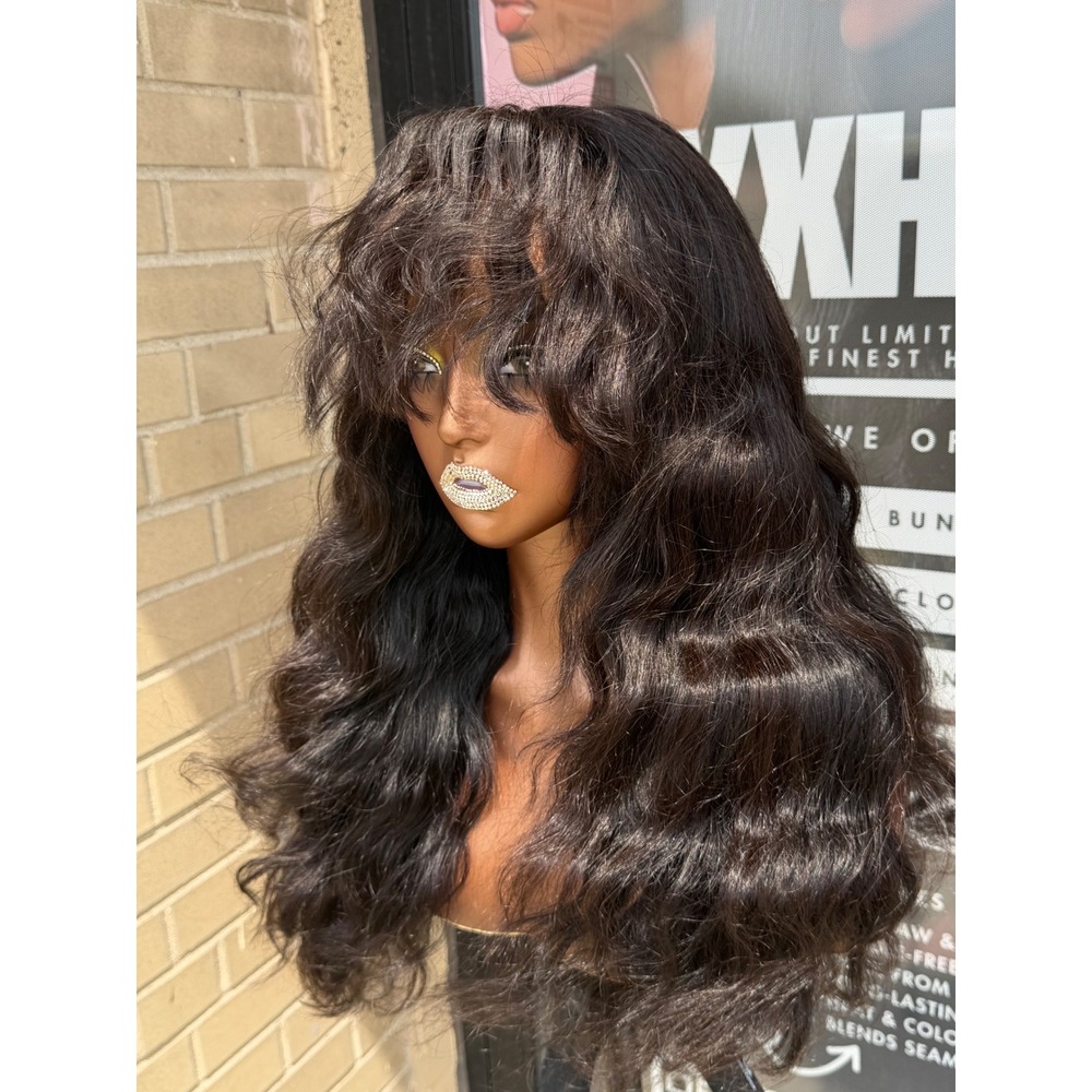 20" Virgin Cambodian Straight Fringe Bang- Human Hair Transparent 13*6 Lace Wig - Picture 3 of 3